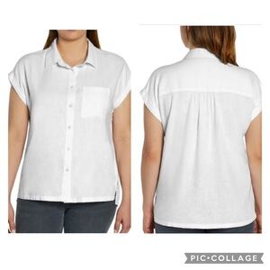 ORVIS / White Linen Blend Cap Sleeve Button Front Shirt Size S